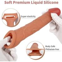 JOHNSON 5 CM Uzatmalı Ultra Gerçekçi Dokuda Testis Destekli Sıvı Silikon Realistik Penis Kılıfı