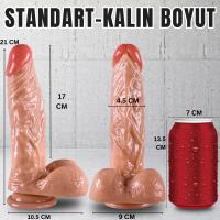 UNIQUE Realistik Dokuda Damarlı Kalın Dildo Vantuzlu Gerçekçi Yapay Penis 21 CM