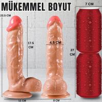 UNIQUE Realistik Dokuda Damarlı Kalın Dildo Vantuzlu Gerçekçi Yapay Penis 23 CM