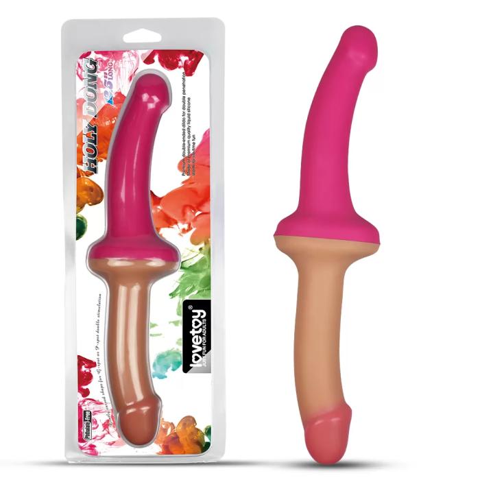 32 CM Ultra Yumuşak Esnek Çift Taraflı Realistik Dildo Pembe - Holy Dong Premium Silicone