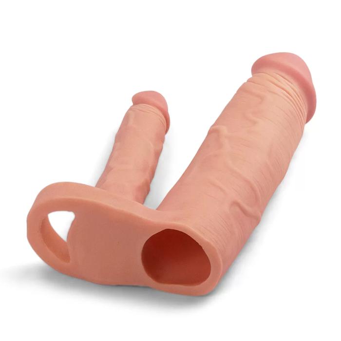 5 CM Dolgulu Gerçekçi Ten Doku Çatal Penis Kılıfı - Pleasure X-Tender