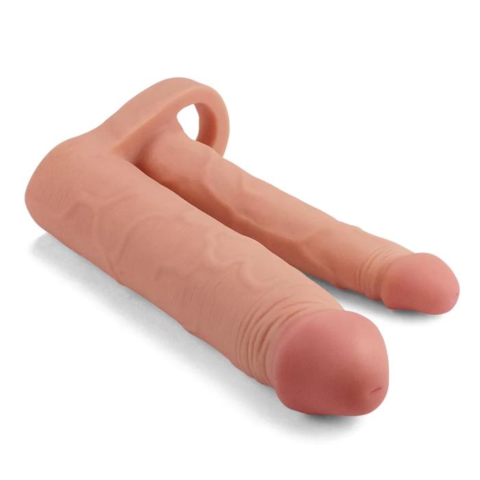 5 CM Dolgulu Gerçekçi Ten Doku Çatal Penis Kılıfı - Pleasure X-Tender