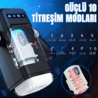 Amovibe Telefon Tutuculu Isıtmalı İleri Geri Hareketli ve Titreşimli Otomatik Suni Vajina Mastürbatör