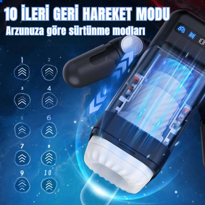 Amovibe Telefon Tutuculu Isıtmalı İleri Geri Hareketli ve Titreşimli Otomatik Suni Vajina Mastürbatör