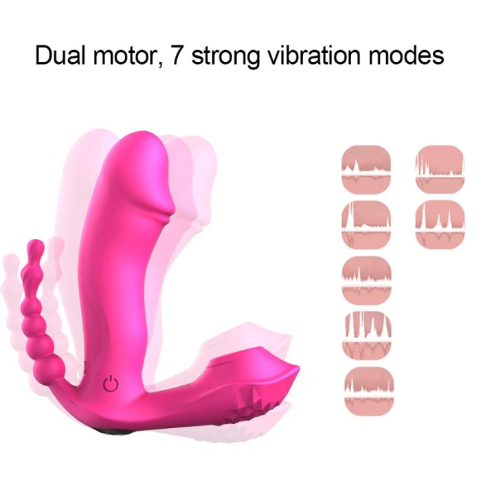 Cute M6 - Şarjlı Uzaktan Kumandalı Isıtmalı G-Spot ve Klitoris Emiş Uyarıcı Giyilebilir 3 in 1 Yapay Penis Anal Vibratör