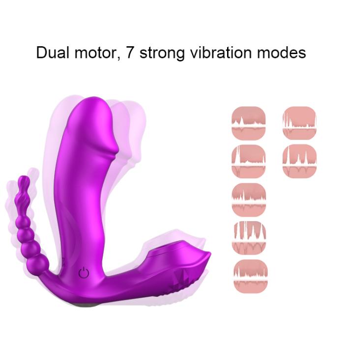 Cute M6 - Şarjlı Uzaktan Kumandalı Isıtmalı G-Spot ve Klitoris Emiş Uyarıcı Giyilebilir 3 in 1 Yapay Penis Anal Vibratör