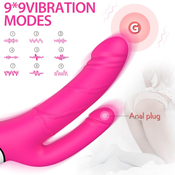 Jakiro Şarjlı Tutma Aparatlı Çift Taraflı Anal ve G Nokta Uyarıcı 2 in 1 Yumuşak Yapay Penis Çatal Vibratör