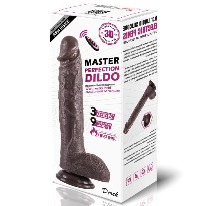 Master Perfection Dildo Derek - Isıtmalı İleri Geri Hareketli ve Rotasyonlu Gerçekçi Damarlı Zenci Yapay Penis Vibrator