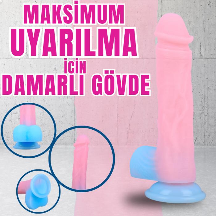 NEON ELITE Glow in the Dark - Karanlıkta Parlayan Dildo Ultra Yumuşak Realistik Yapay Penis 22 CM