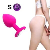 Parlak Mor Mücevher Taşlı Silikon Pembe Anal Plug