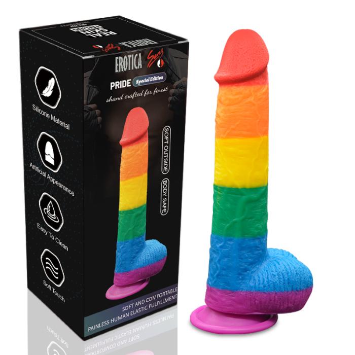 Pride Special Edition Dildo 22.5 CM - Gökkuşağı Renkli Silikon Ultra Realistik Yapay Penis Vibrator