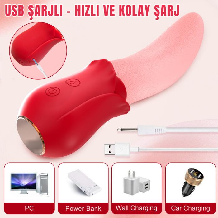 PRIME TOYS Şarjlı Klitoris Uyarıcı Titreşimli ve Hareketli Sessiz Mini Gerçekçi Dil Vibratör