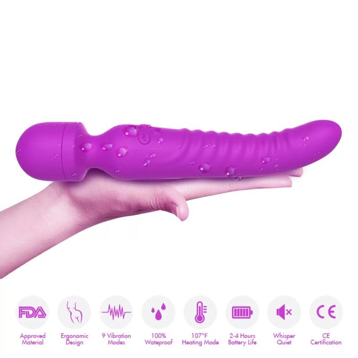 PRIME TOYS Chobe Isıtmalı Çift Titreşim Motorlu Klitoris ve G Nokta Wand Orgazm Vibratör - Mor