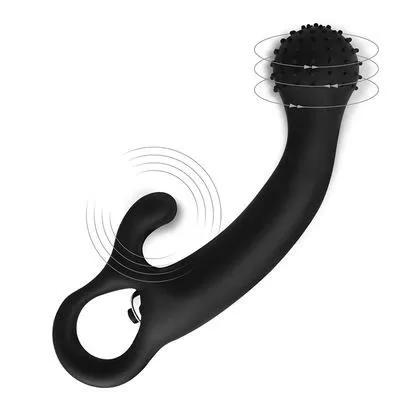 ROCK Tutma Aparatlı Eğimli Yapıda G-Spot ve Klitoris Uyarıcı 2 in 1 Vibratör - Black