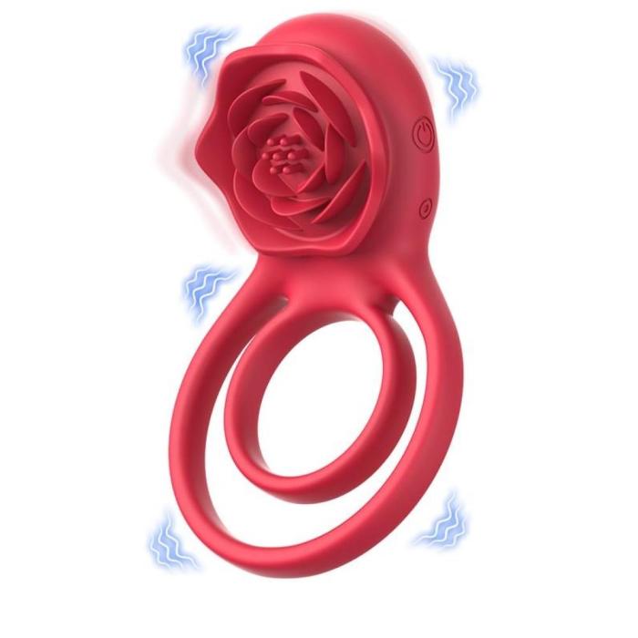 Rose Double Ring - Gül Tasarımlı Klitoris Uyarıcı Titreşimli Testis ve Penis Halkası