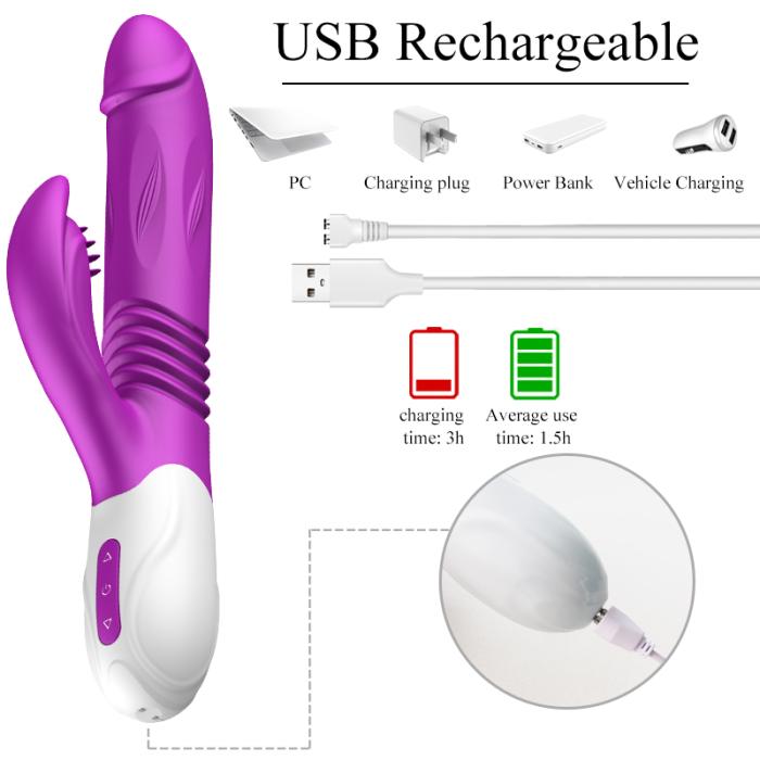 T20 - Şarjlı Akıllı Isıtmalı Şişirilebilir ve İleri Geri Hareketli G-Spot ve Klitoris Uyarıcı 2 in 1 Yapay Penis Rabbit Vibratör