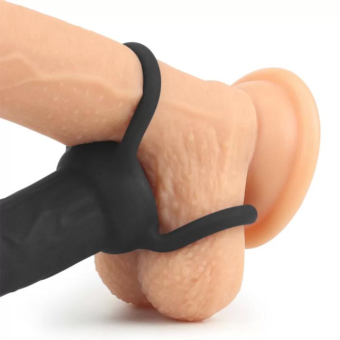 Testise Bağlamalı Anal Penis ve Penis Halkası - Silicone Fantasy Double Prober