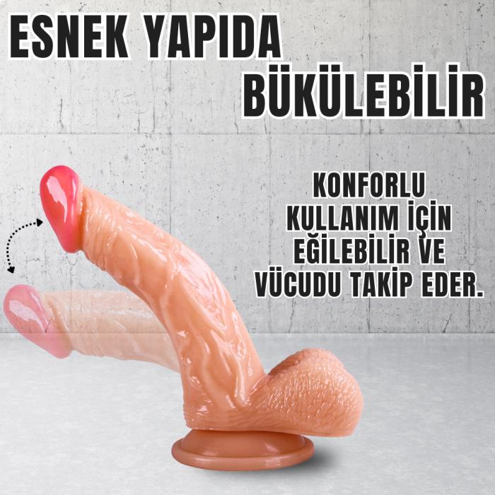 UNIQUE Realistik Dokuda Kavisli Dildo Vantuzlu Gerçekçi Yapay Penis 15 CM