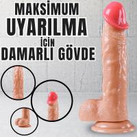 UNIQUE Realistik Dokuda Kalın Damarlı Dildo Vantuzlu Gerçekçi Yapay Penis 21 CM