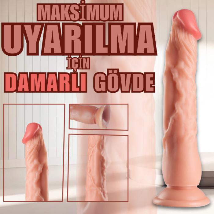 UNIQUE Realistik Dokuda Dildo Vantuzlu Damarlı Gerçekçi Yapay Penis 23 CM