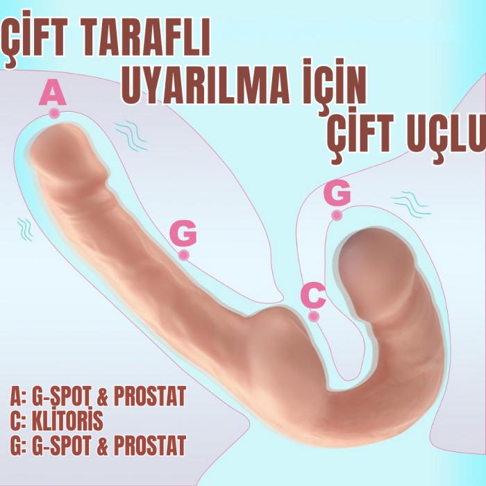 UNIQUE Realistik Dokuda Çift Taraflı Dildo Strapless Çift Uçlu Gerçekçi Yapay Penis