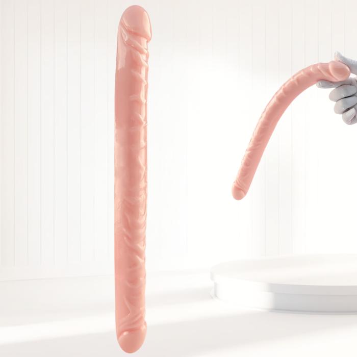 UNIQUE Realistik Dokuda Çift Taraflı Dildo Çift Uçlu Gerçekçi Yapay Penis 34 CM