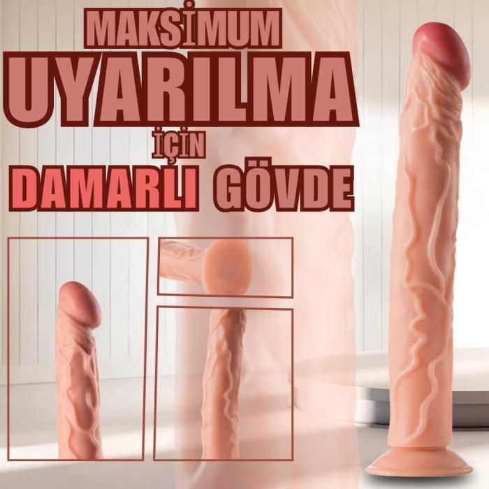 UNIQUE XL Realistik Dokuda Damarlı Dildo Testissiz İnce Büyük Boy Gerçekçi Yapay Penis 35 CM