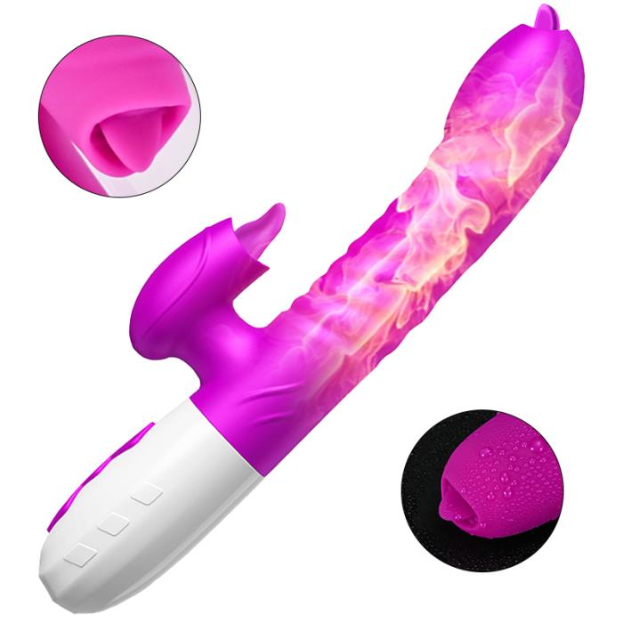 V10 - Şarjlı Akıllı Isıtmalı İleri Geri ve Dil Hareketli G-Spot ve Klitoris Uyarıcı 2 in 1 Yapay Penis Rabbit Vibratör