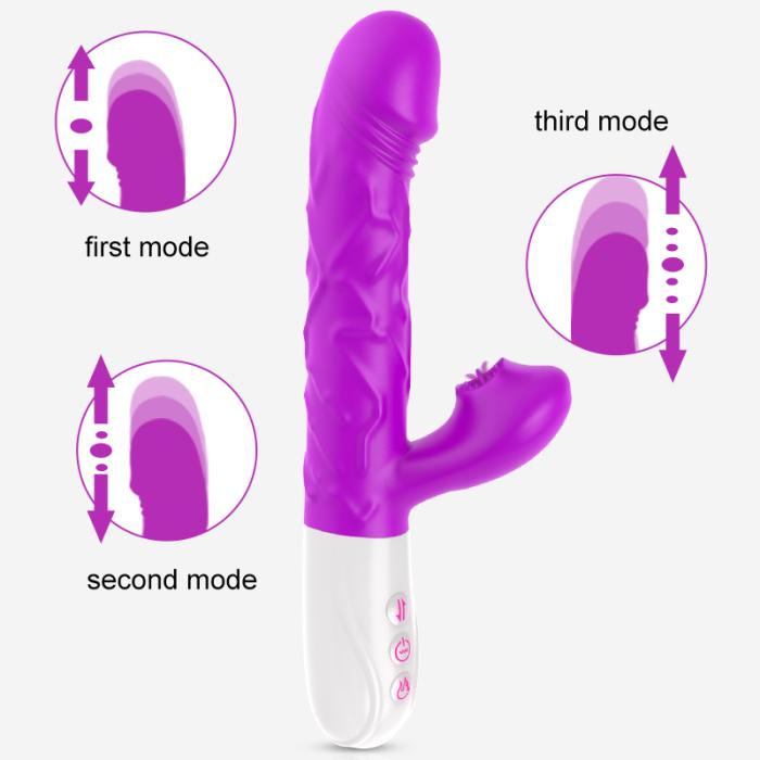 V22 - Şarjlı Akıllı Isıtmalı İleri Geri ve Dil Hareketli G-Spot ve Klitoris Uyarıcı 2 in 1 Yapay Penis Rabbit Vibratör