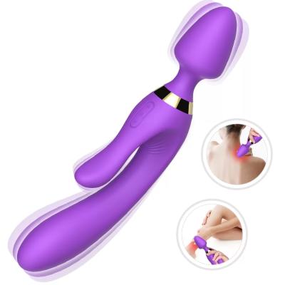 WOWYES Manyetik Şarjlı Su Geçirmez Wand Massager 3 in 1 Dildo Vibratör - Mor